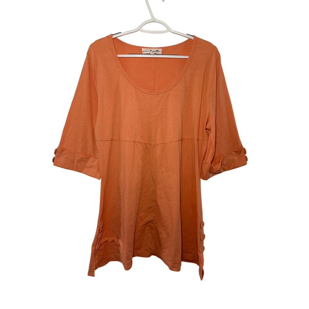 Simply‎ Noelle Coral Button Detail Tunic Top Womens XXL Lagenlook Coastal Boho